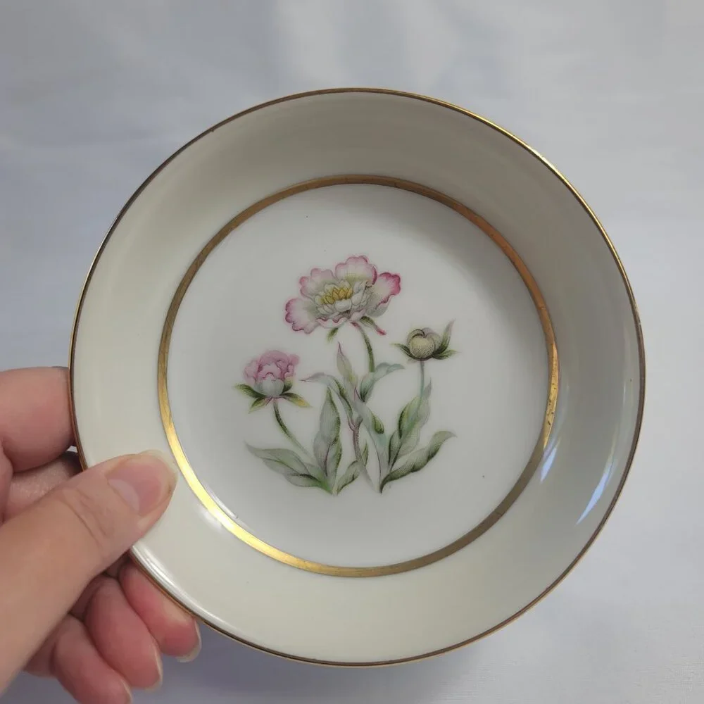 FOUR Mikado Harmony Fruit Bowls Cream Rim Pink Floral Center